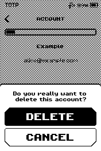 Popup: Do you really want to delete this account? with DELETE and CANCEL