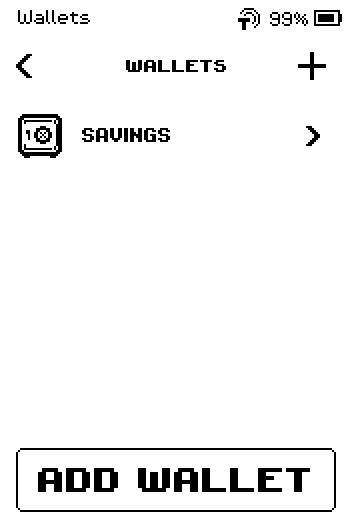 Wallets list with one wallet and the ADD WALLET button.