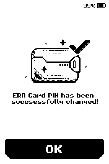 ERA Card PIN has been successfully changed, with an OK button.