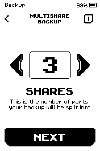 SHARES picker showing 3, with a NEXT button.
