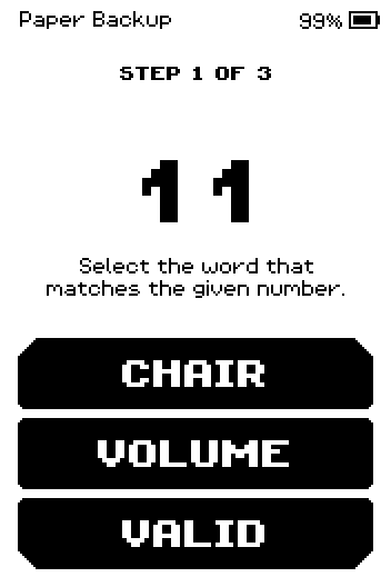 Step 1 of 3: pick the word for number 11 from three choices.