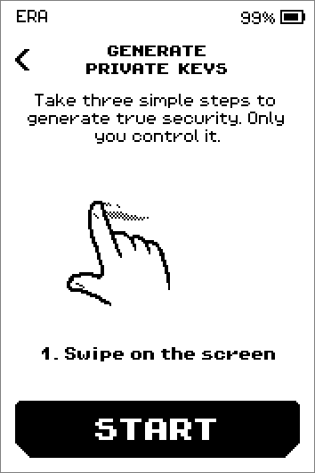 Generate private keys intro: swipe, shake, move the camera.