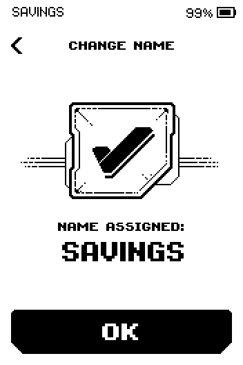 Name assigned confirmation screen.