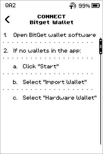 Connect Bitget Wallet instructions over three pages ending with Scan the QR code from the ERA Wallet screen, and a SHOW QR button.