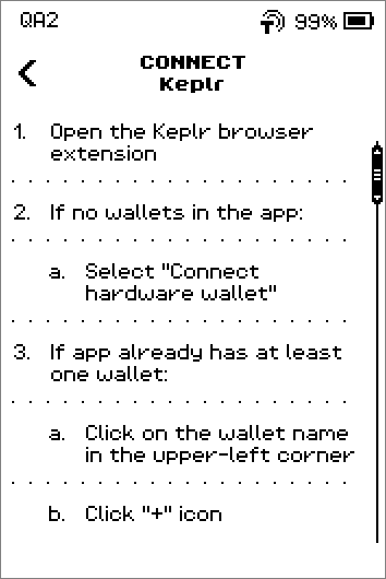 Connect Keplr instructions, 7 steps ending with Scan the QR code from the ERA Wallet screen, and a SHOW QR button.