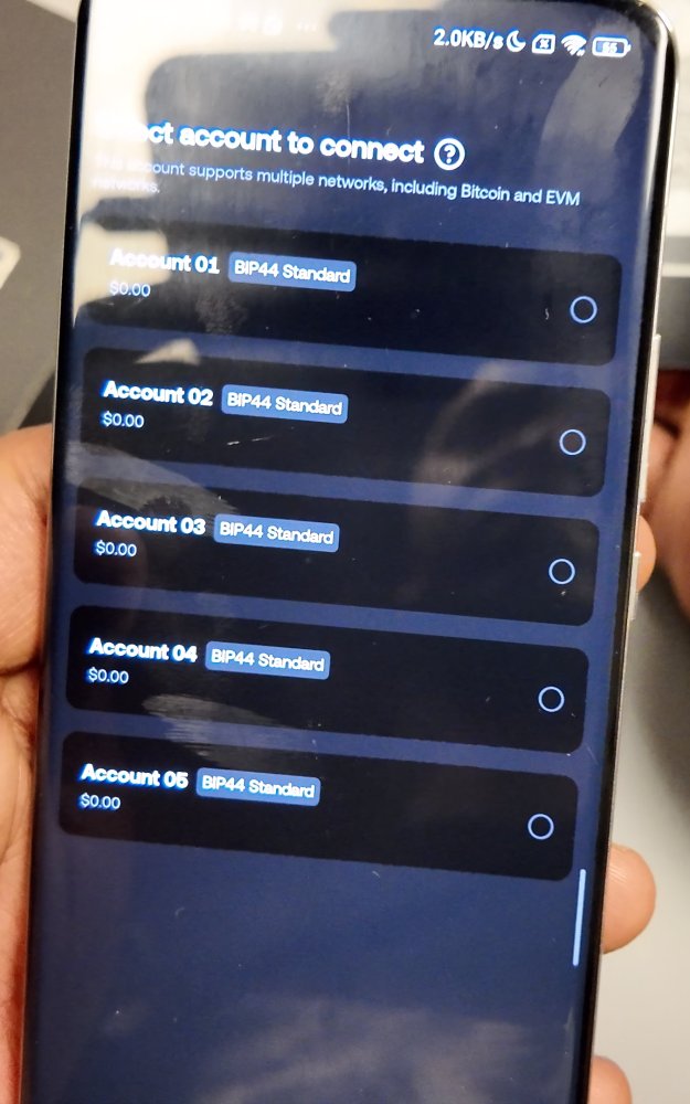 OKX account list after the scan: Account 01 to 05, BIP44 Standard, tick boxes.