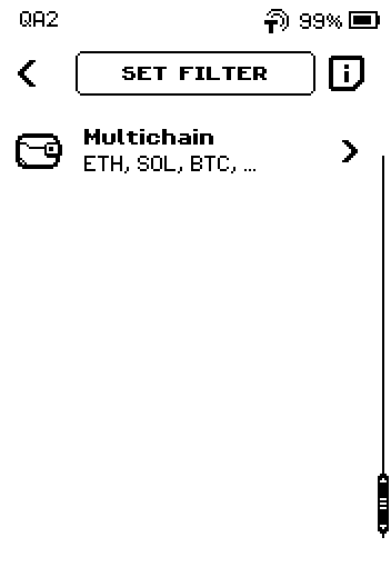 Last page of the wallet list with the single row Multichain, networks ETH, SOL, BTC and more.