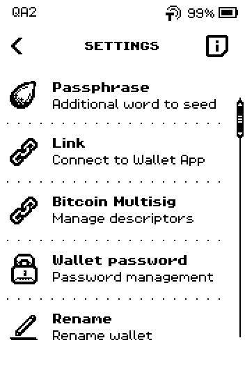 Wallet settings list with the Link row, subtitle Connect to Wallet App.