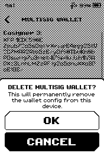 DELETE MULTISIG WALLET? popup with OK and CANCEL