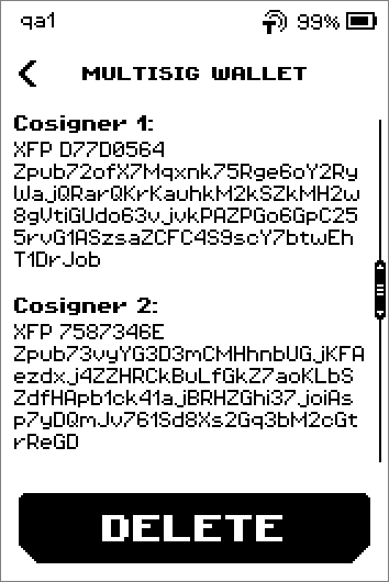 Paging through Cosigner 1, 2 and 3 with fingerprints and Zpub keys