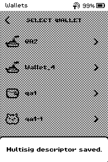 Message Multisig descriptor saved. over the dimmed wallet list