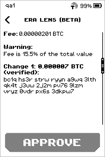 Paging through Fee, Change 1 and 2 verified, Total Input and Output