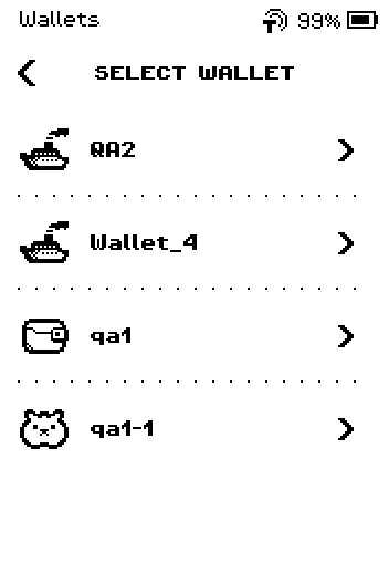 SELECT WALLET list with QA2, Wallet_4, qa1, qa1-1