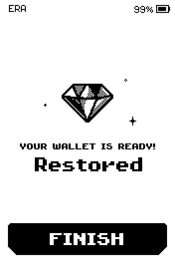 Your wallet is ready screen for the wallet named Restored.