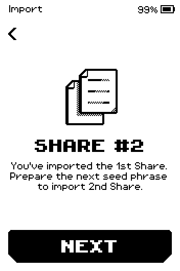 Share #2 screen: you've imported the 1st share.