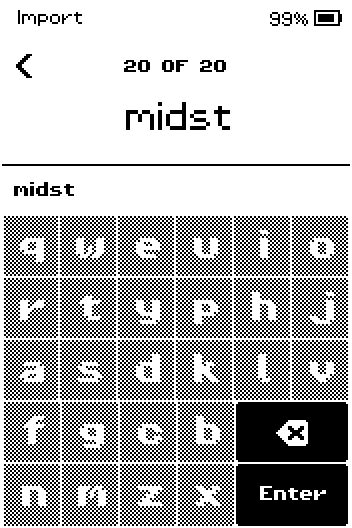 Word 20 of 20 typed in full, ready for Enter.