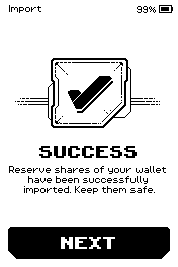 Success: reserve shares of your wallet have been imported.