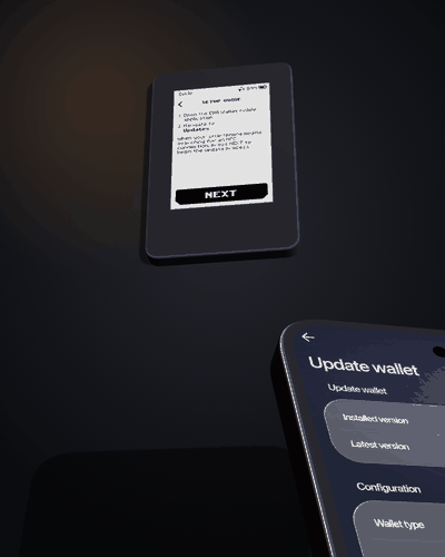 The ERA lying on the table and the phone laid on top of it, face up, its top edge across the lower half of the device; the ERA shows DOWNLOAD and the phone shows the update running.