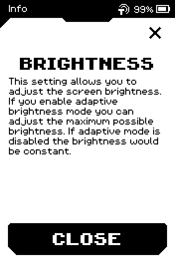 Brightness info page explaining adaptive and constant brightness