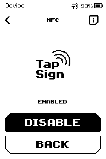 NFC page toggling between ENABLED and DISABLED