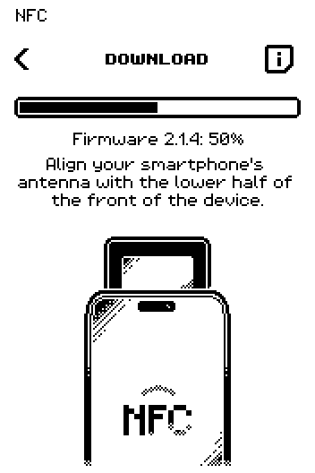 DOWNLOAD page half-way through a firmware transfer: the bar is half full and the text reads Firmware 2.1.4: 50%