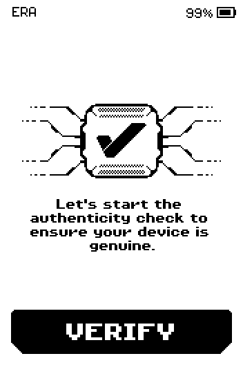 Chip icon and the text Let's start the authenticity check, with a Verify button.