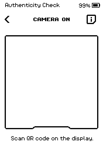 Camera on screen with the empty viewfinder and the text Scan QR code on the display.
