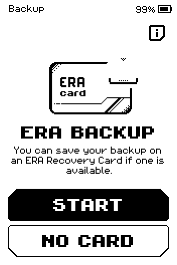 ERA backup screen offering Start and No card.