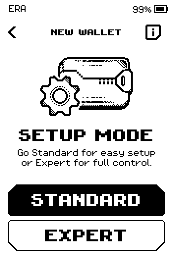Setup mode screen with Standard and Expert buttons.