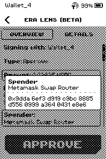 Panel: Spender, Metamask Swap Router, 0x9dda 6ef3 d919 c9bc 8885 d556 0999 a364 0431 e8e6.