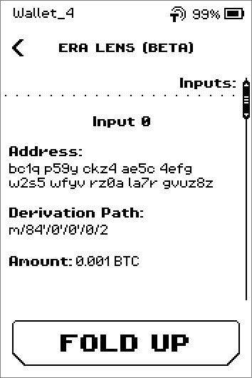 Nested Inputs and Outputs rows with address, path and amount