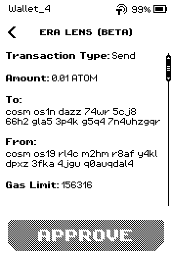 Cosmos review page 1: Send, 0.01 ATOM, to, from, gas limit