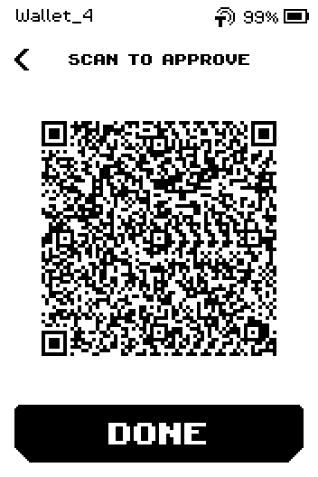 SCAN TO APPROVE page with the signed transaction QR code