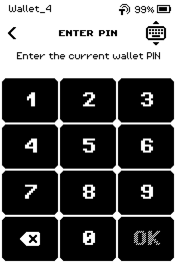 ENTER PIN keypad asking for the current wallet PIN of Wallet_4