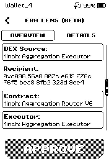 Swap review, Overview page 2: DEX Source 1inch: Aggregation Executor, Recipient, Contract 1inch: Aggregation Router V6, Executor.