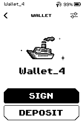 Wallet page with SIGN and DEPOSIT buttons