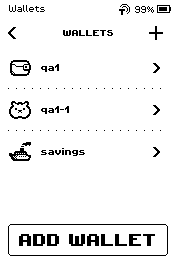 Wallets list with one wallet fewer.