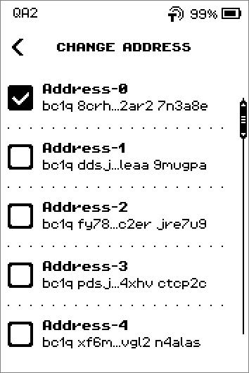 CHANGE ADDRESS pages with the GENERATE button adding more addresses.