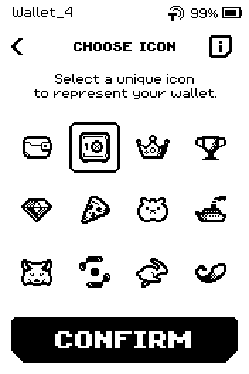 CHOOSE ICON grid with the safe icon selected.
