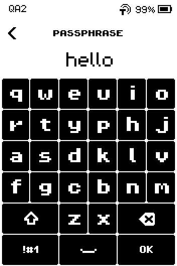 Keyboard with the word hello typed and the OK key.