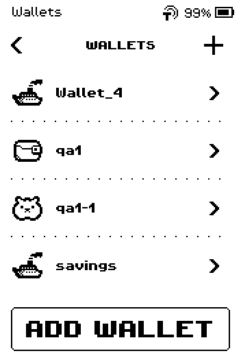 Wallets list showing the renamed wallet savings.