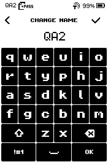 CHANGE NAME keyboard with the current wallet name QA2.