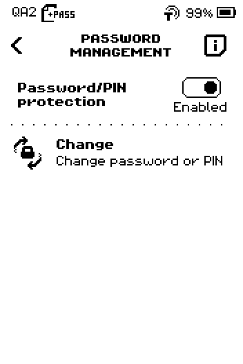 PASSWORD MANAGEMENT with protection Enabled and a Change row.