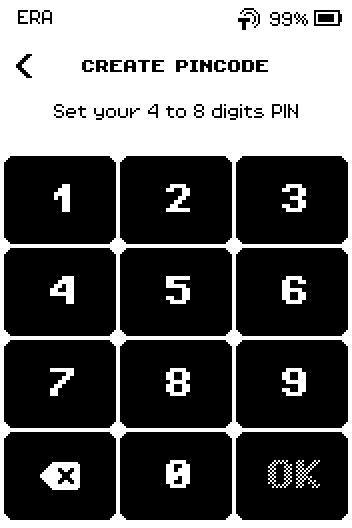 CREATE PINCODE keypad: set your 4 to 8 digits PIN.