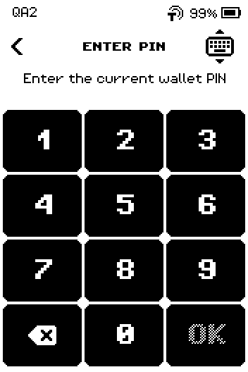 ENTER PIN keypad asking for the current wallet PIN.